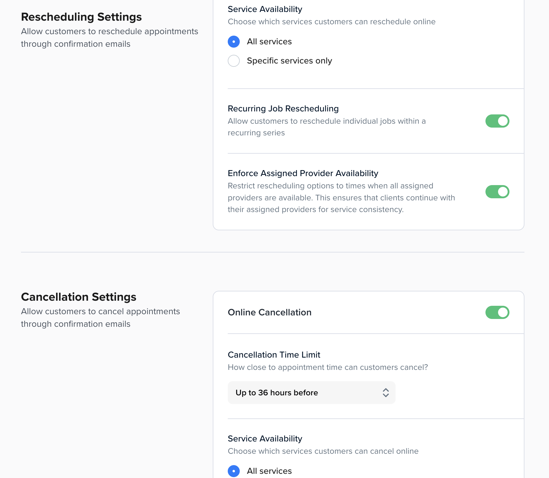 Cancelation Feedback and Improved Rescheduling Settings | Zenbooker